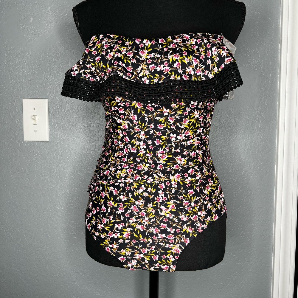 Floral Black One Piece Bathing Suit